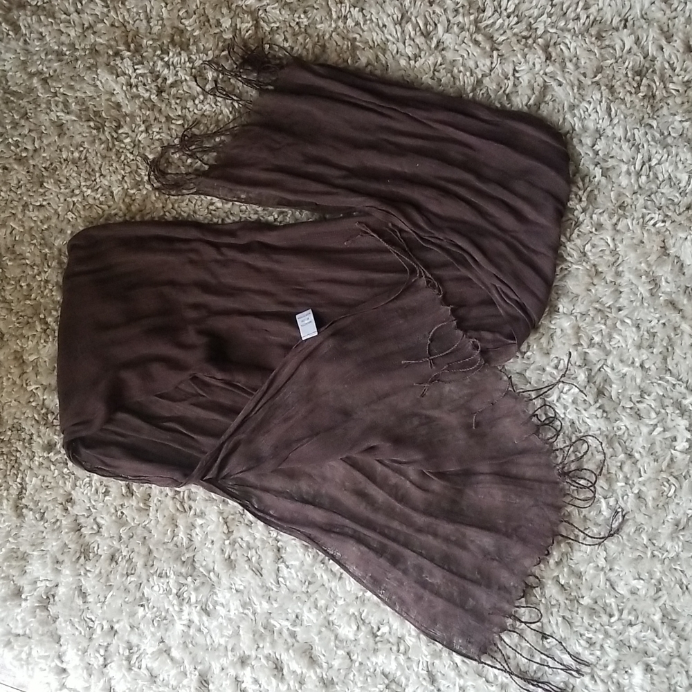 Brown Sheer Fringe Scarf Light